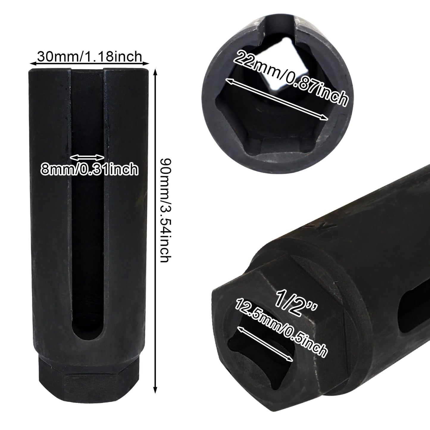 22Mm Oxygen-Containing Oxygen Vacuum Lambda Sensor Removal Socket Black Narrow Mouth Kit Car Tools 1/2 Drive 8Mm Slot CR-V Steel