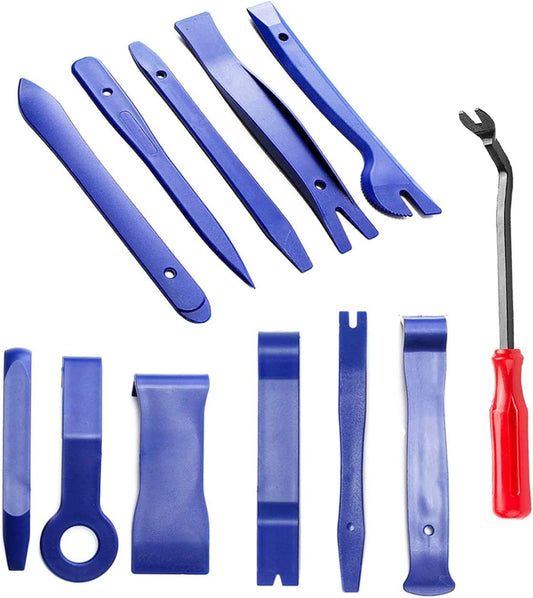 12 Pcs Trim Removal Tool Kit, No Scratch Plastic Pry Tool Kit, Car Panel Door Window Tools Car Interior Trim Kit Fastener Rivet Remover for Clip, Molding, Dashboards, Upholstery Toolkit