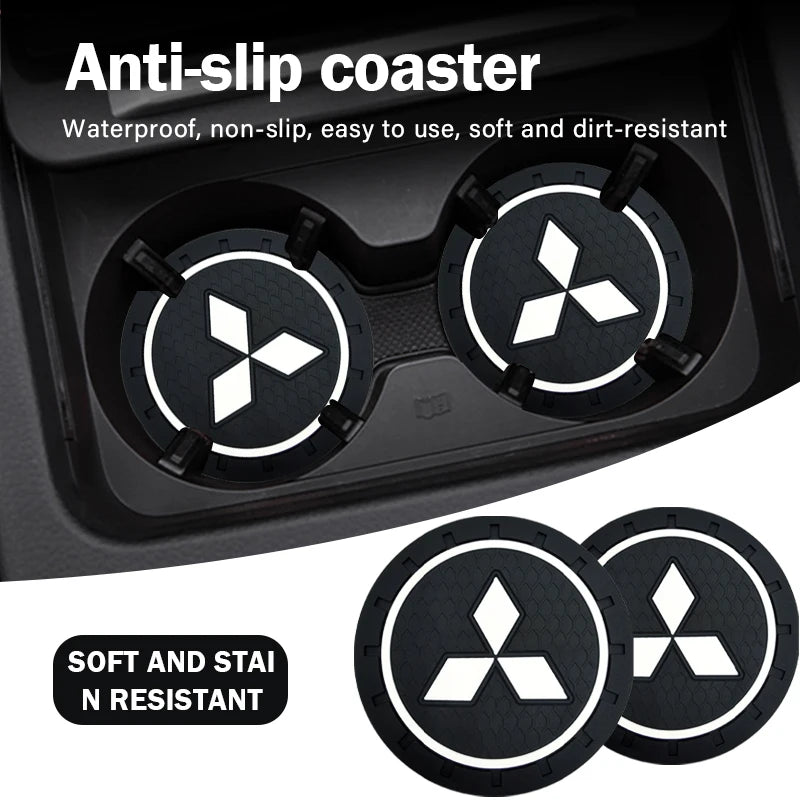 Car Waterproof Coaster Non Slip Water Cup Pad for  Lancer 9 Ex Evo ASX L200 Triton Colt Pajero Sport Car Accessories